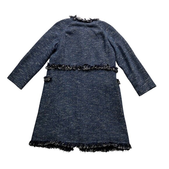 Theory Coat Women's Large Blue Zarafilla Indigo Tweed Fringe Trim Work Career - Picture 3 of 14